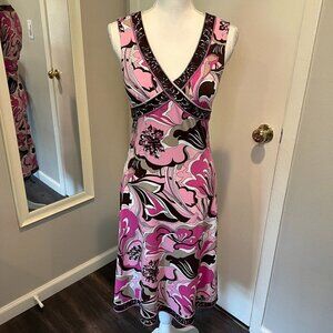Tahari Arthur S. Levine Pink & Brown Sleeveless Floral Midi Dress, Size 2